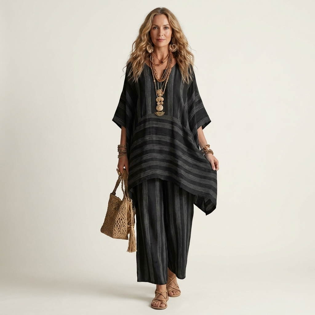 Kiara | Chic Two-Piece Striped Cotton-Linen Set – Lightweight, Breathable & Effortless Style