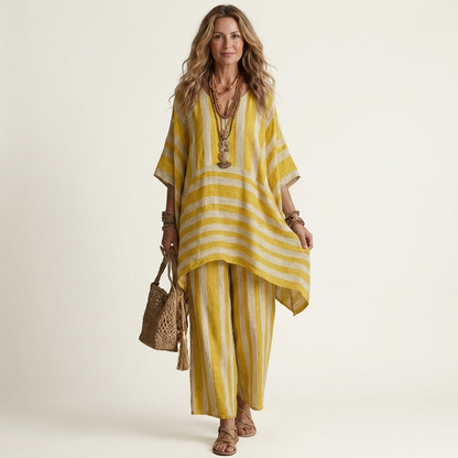 Kiara | Chic Two-Piece Striped Cotton-Linen Set – Lightweight, Breathable & Effortless Style