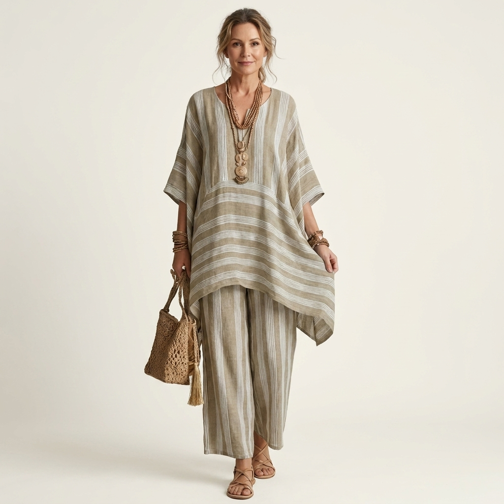 Kiara | Chic Two-Piece Striped Cotton-Linen Set – Lightweight, Breathable & Effortless Style