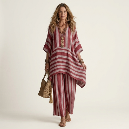 Kiara | Chic Two-Piece Striped Cotton-Linen Set – Lightweight, Breathable & Effortless Style