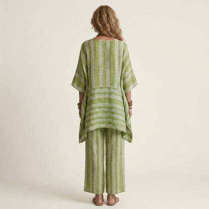 Kiara | Chic Two-Piece Striped Cotton-Linen Set – Lightweight, Breathable & Effortless Style