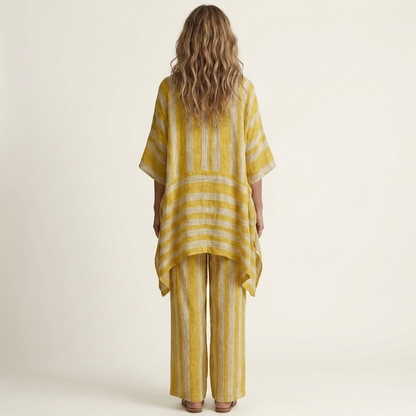 Kiara | Chic Two-Piece Striped Cotton-Linen Set – Lightweight, Breathable & Effortless Style