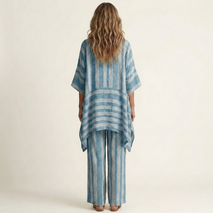 Kiara | Chic Two-Piece Striped Cotton-Linen Set – Lightweight, Breathable & Effortless Style