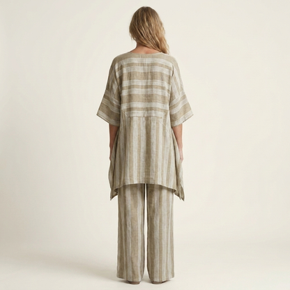 Kiara | Chic Two-Piece Striped Cotton-Linen Set – Lightweight, Breathable & Effortless Style