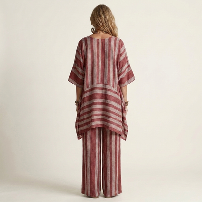 Kiara | Chic Two-Piece Striped Cotton-Linen Set – Lightweight, Breathable & Effortless Style