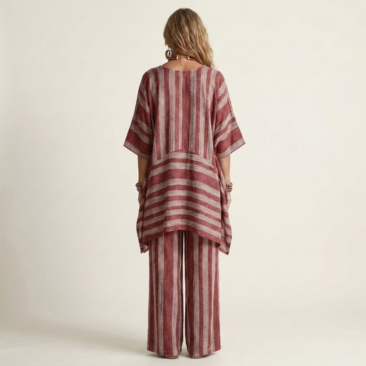 Kiara | Chic Two-Piece Striped Cotton-Linen Set – Lightweight, Breathable & Effortless Style