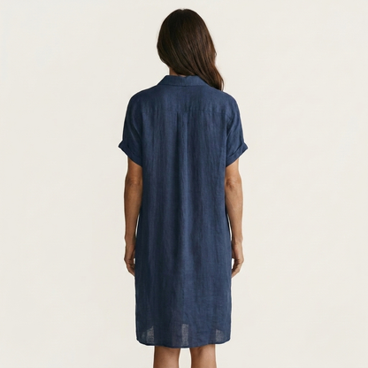 Nidalie Cotton-Linen Midi Shirt Dress with Rolled-Cuff Details – Effortless Everyday Elegance