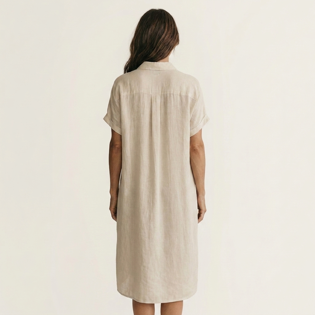 Nidalie Cotton-Linen Midi Shirt Dress with Rolled-Cuff Details – Effortless Everyday Elegance