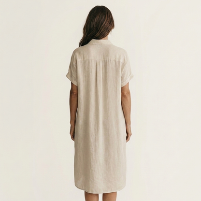 Nidalie Cotton-Linen Midi Shirt Dress with Rolled-Cuff Details – Effortless Everyday Elegance