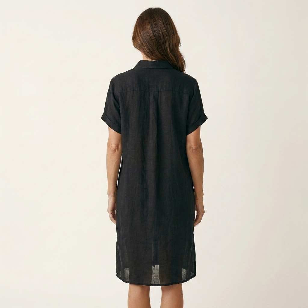 Nidalie Cotton-Linen Midi Shirt Dress with Rolled-Cuff Details – Effortless Everyday Elegance