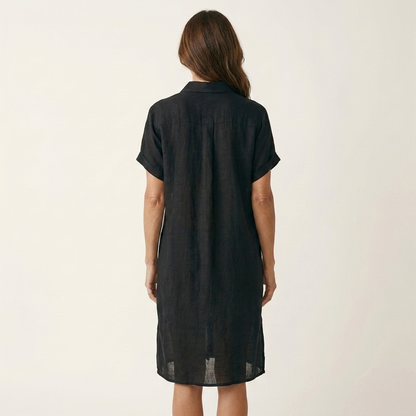 Nidalie Cotton-Linen Midi Shirt Dress with Rolled-Cuff Details – Effortless Everyday Elegance