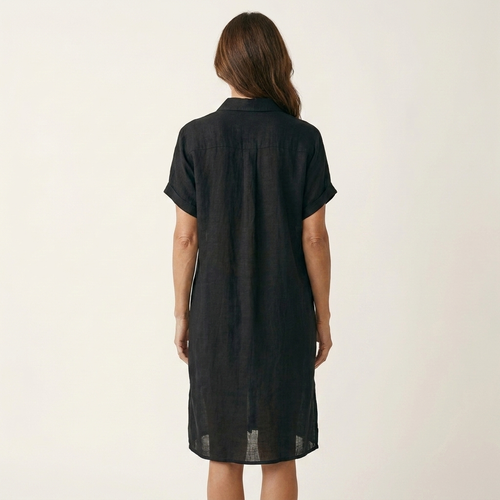 Nidalie Cotton-Linen Midi Shirt Dress with Rolled-Cuff Details – Effortless Everyday Elegance