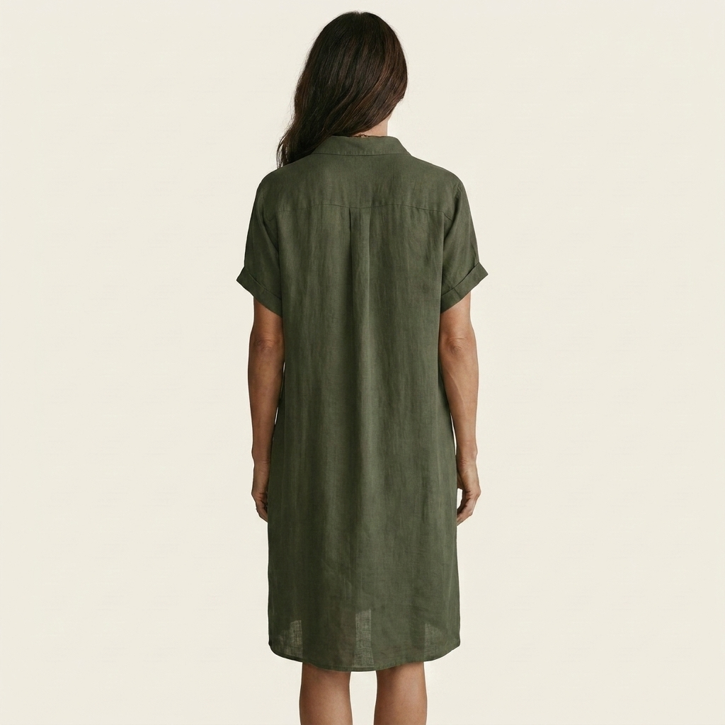 Nidalie Cotton-Linen Midi Shirt Dress with Rolled-Cuff Details – Effortless Everyday Elegance
