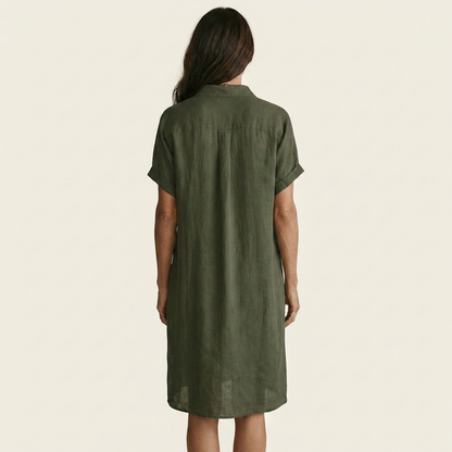 Nidalie Cotton-Linen Midi Shirt Dress with Rolled-Cuff Details – Effortless Everyday Elegance
