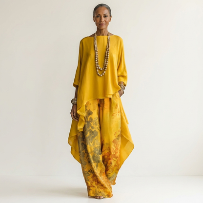Cariola Cotton-Silk Two-Piece Set with an Elegant Asymmetric Tunic