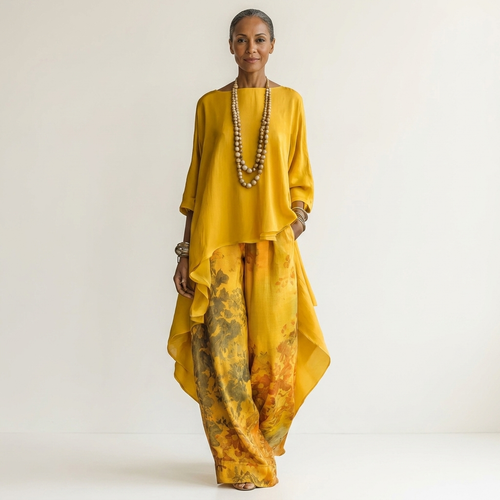 Cariola Cotton-Silk Two-Piece Set with an Elegant Asymmetric Tunic