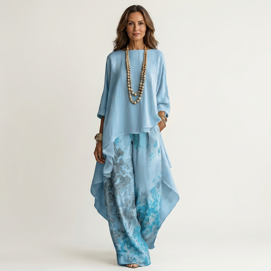 Cariola Cotton-Silk Two-Piece Set with an Elegant Asymmetric Tunic