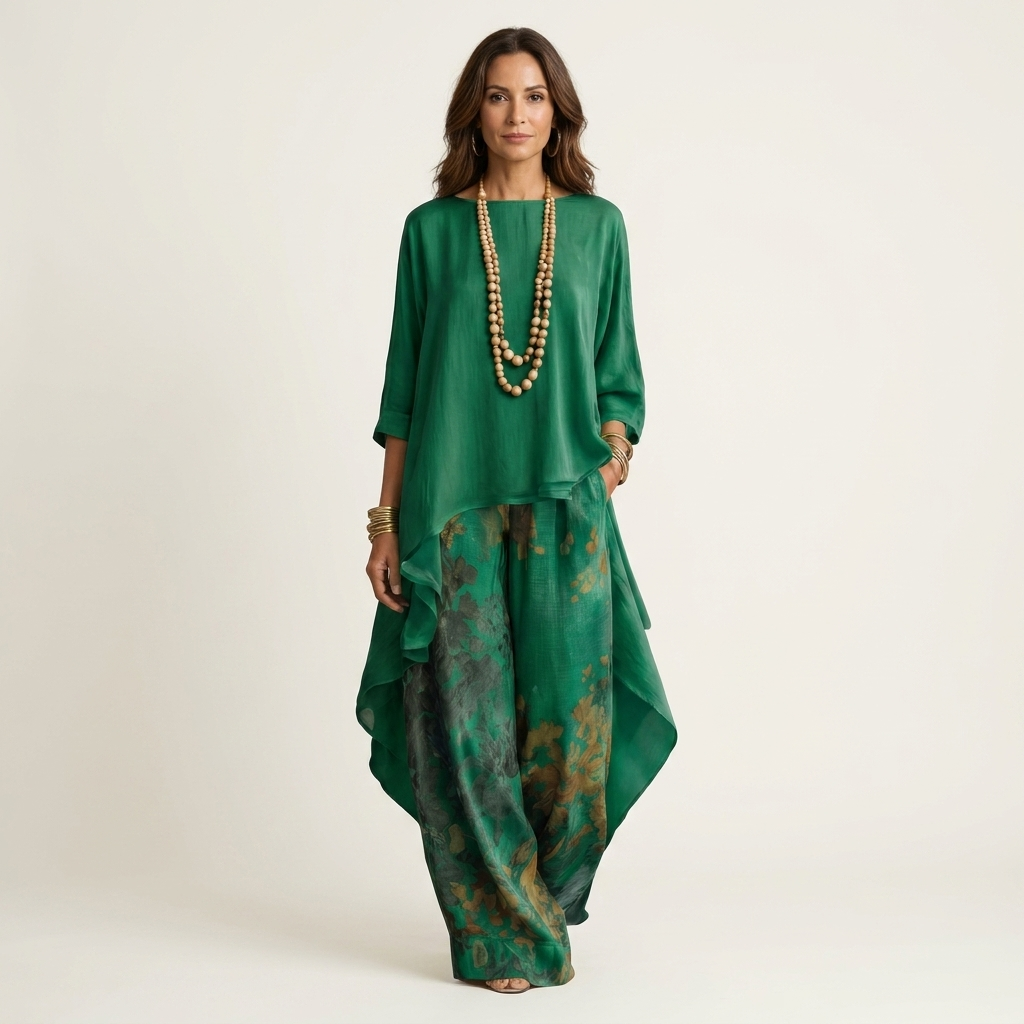 Cariola Cotton-Silk Two-Piece Set with an Elegant Asymmetric Tunic