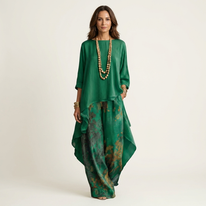Cariola Cotton-Silk Two-Piece Set with an Elegant Asymmetric Tunic