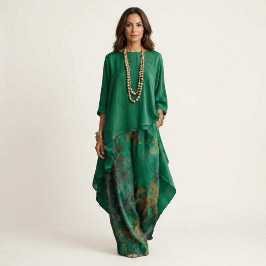 Cariola Cotton-Silk Two-Piece Set with an Elegant Asymmetric Tunic
