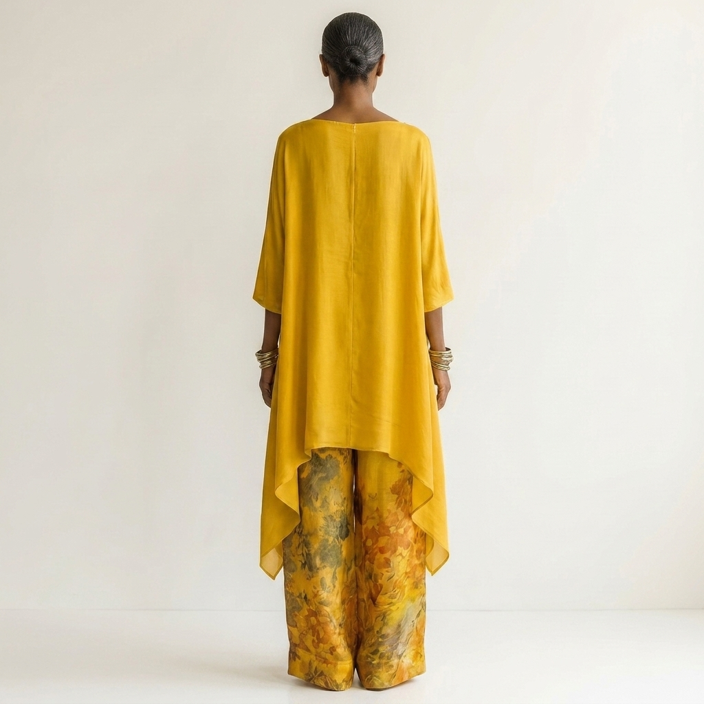 Cariola Cotton-Silk Two-Piece Set with an Elegant Asymmetric Tunic