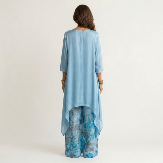 Cariola Cotton-Silk Two-Piece Set with an Elegant Asymmetric Tunic
