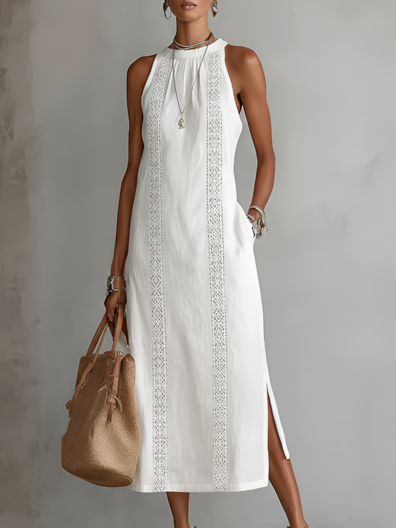 Maribel | Lace-Trim Halter Midi Dress