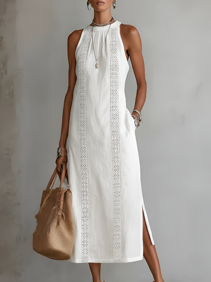 Maribel | Lace-Trim Halter Midi Dress