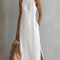 Maribel | Lace-Trim Halter Midi Dress