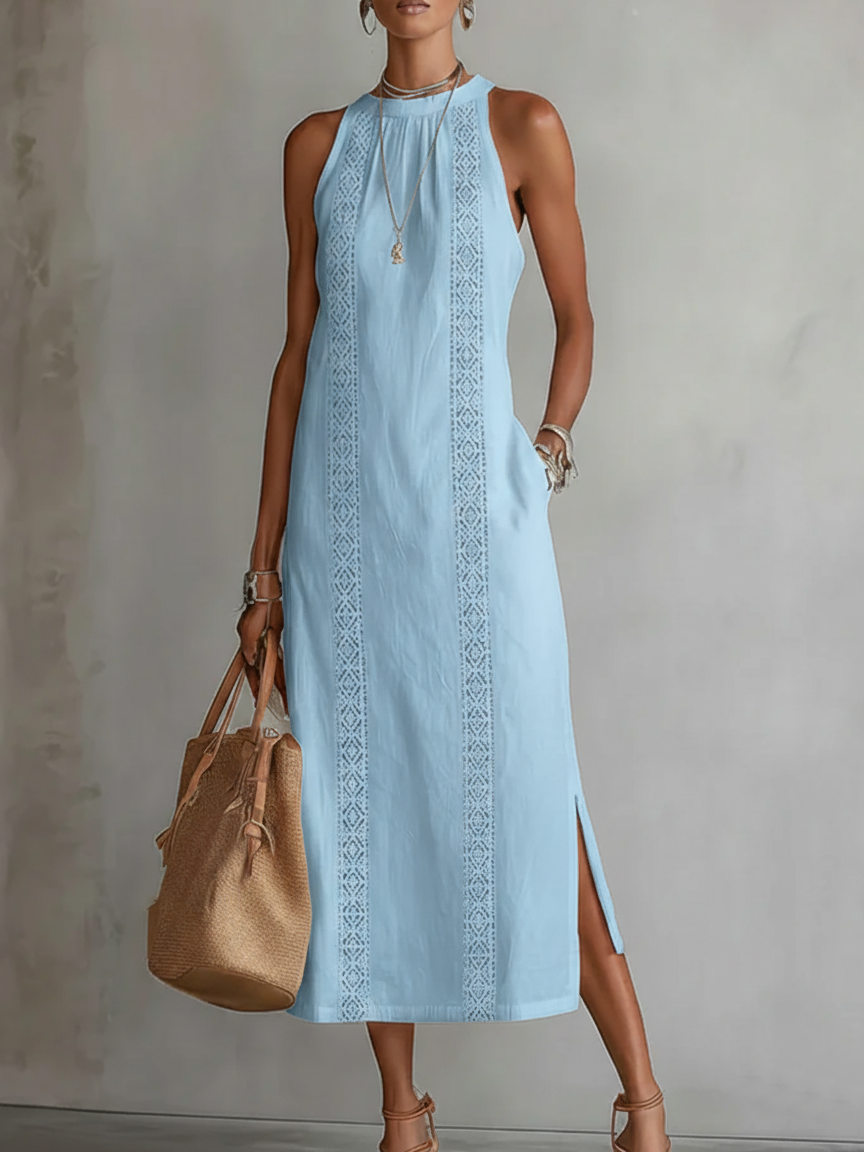 Maribel | Lace-Trim Halter Midi Dress