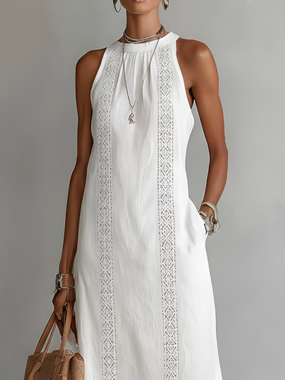 Maribel | Lace-Trim Halter Midi Dress