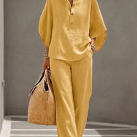 Maribel™ Linen Co-ord Set with Batwing Sleeves and Wide-Leg Trousers