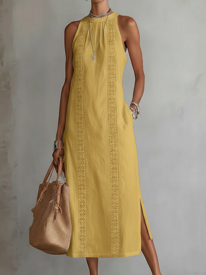 Maribel | Lace-Trim Halter Midi Dress