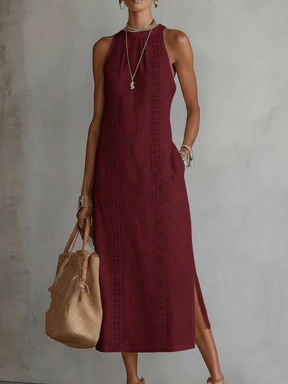 Maribel | Lace-Trim Halter Midi Dress
