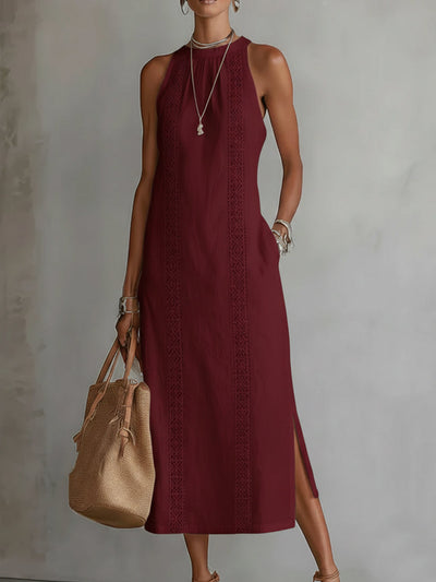 Maribel | Lace-Trim Halter Midi Dress