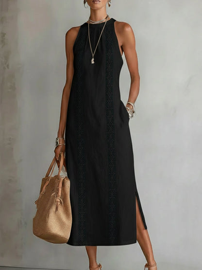 Maribel | Lace-Trim Halter Midi Dress