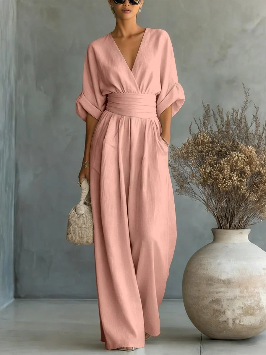 Chic V-Neck, High-Waisted Jumpsuit – Size S1