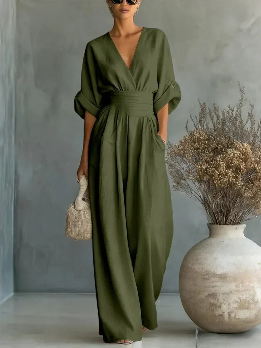 Chic V-Neck, High-Waisted Jumpsuit – Size S1