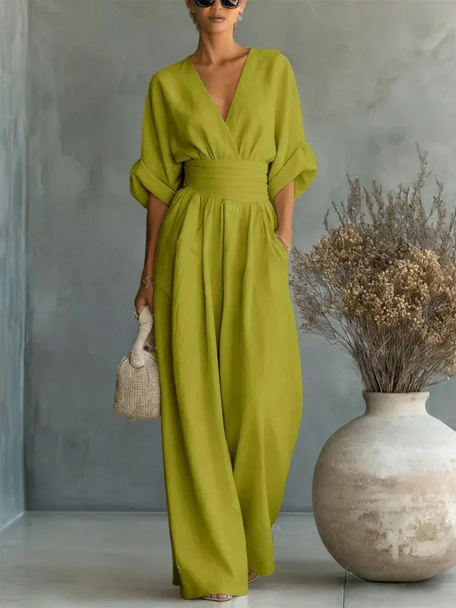Chic V-Neck, High-Waisted Jumpsuit – Size S1
